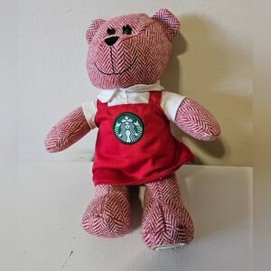 Starbucks Bearista Girl Bear in Red Apron Herringbone Stuffed 2016 Ltd Edition
